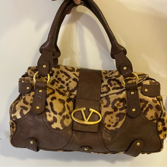 VALENTINO GARAVANI Handbag Cheetah Horse Hair Satchel Leather - Picture 3 of 13